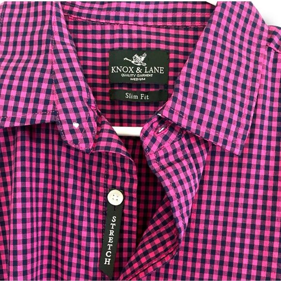 Knox & Lane Slim fit bottom Down Shirt Pink and Navy Bleu Size Medium - Picture 3 of 6